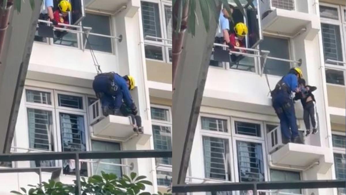 港5歲童帶3歲弟爬窗坐外牆!消防員救援畫面曝 父母涉疏忽遭逮