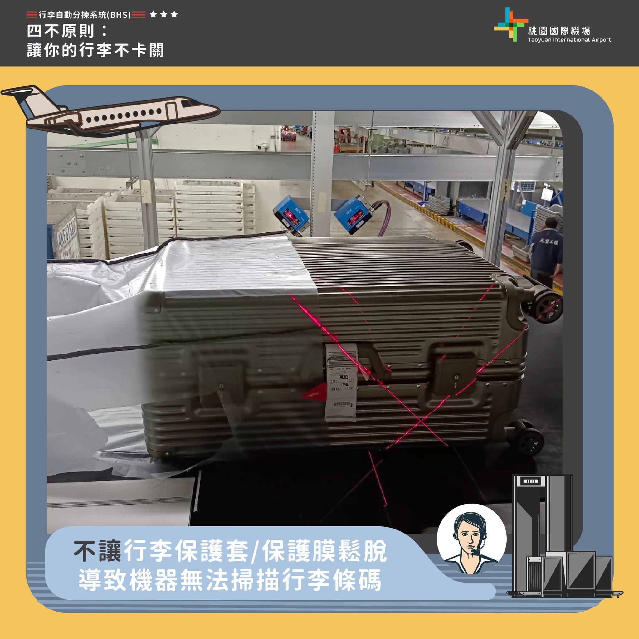 行李的保護套要確實裝好。(圖/桃園國際機場提供)