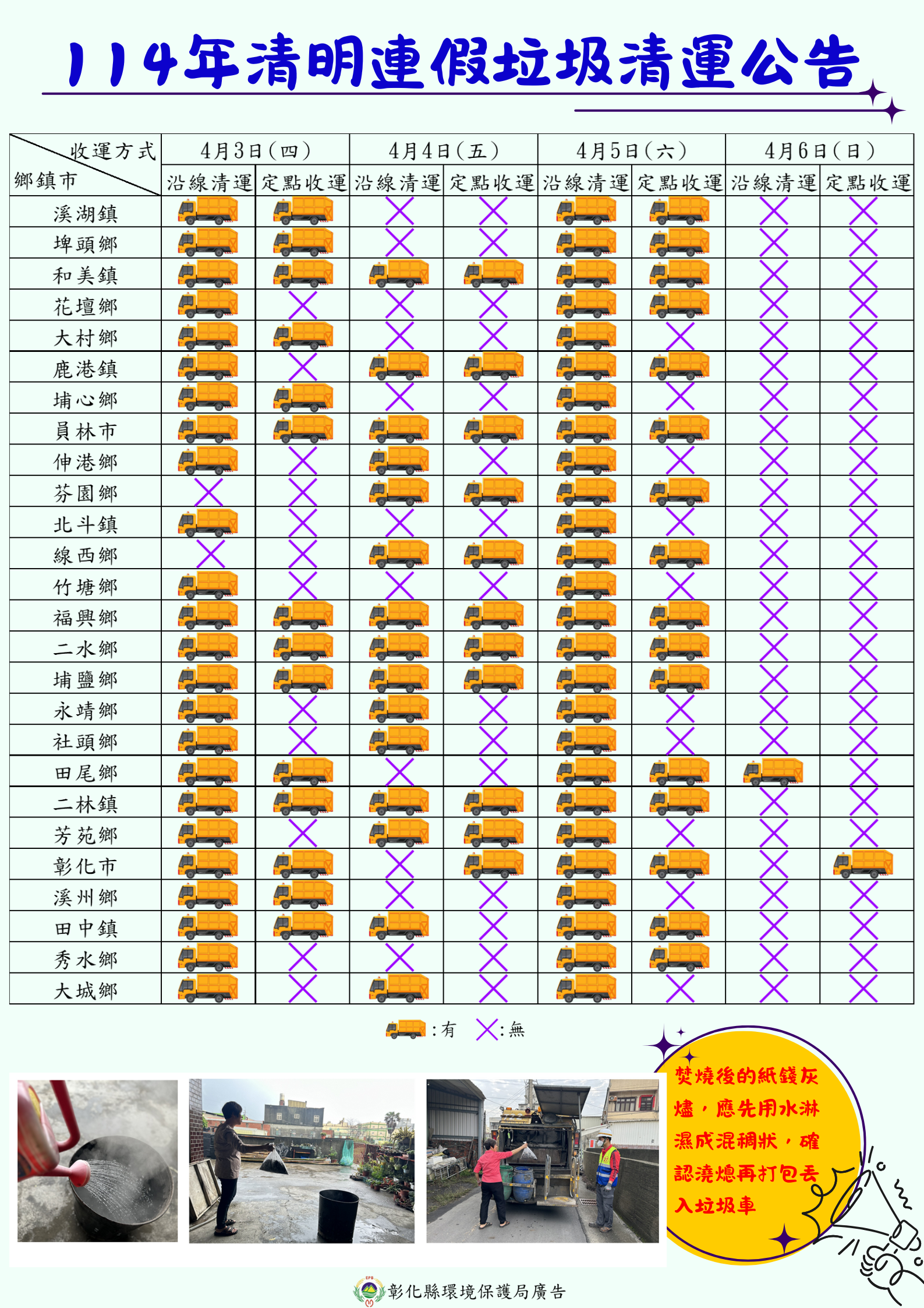 清明垃圾車-垃圾車清明節-清明連假垃圾車-彰化清明垃圾