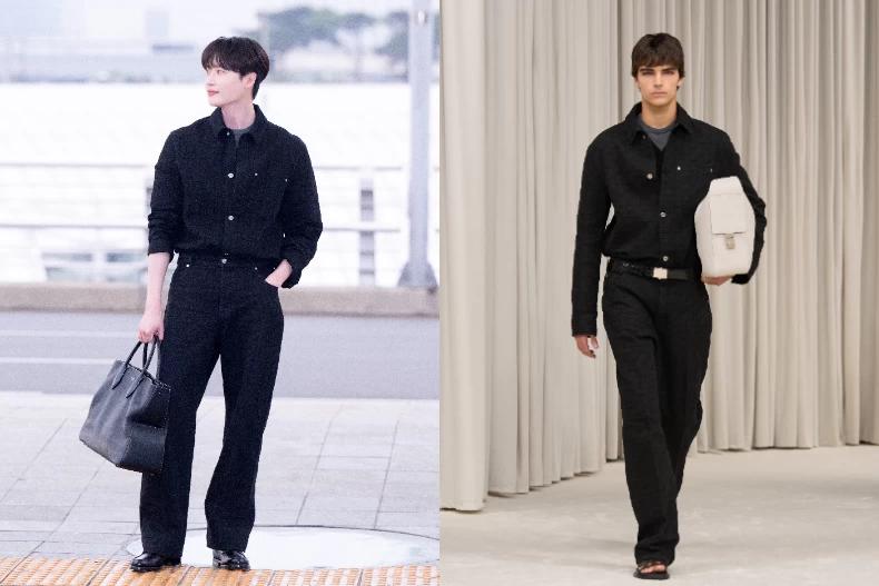 李鐘碩整體造型以FERRAGAMO經典圖樣綴飾。(圖/FERRAGAMO提供)