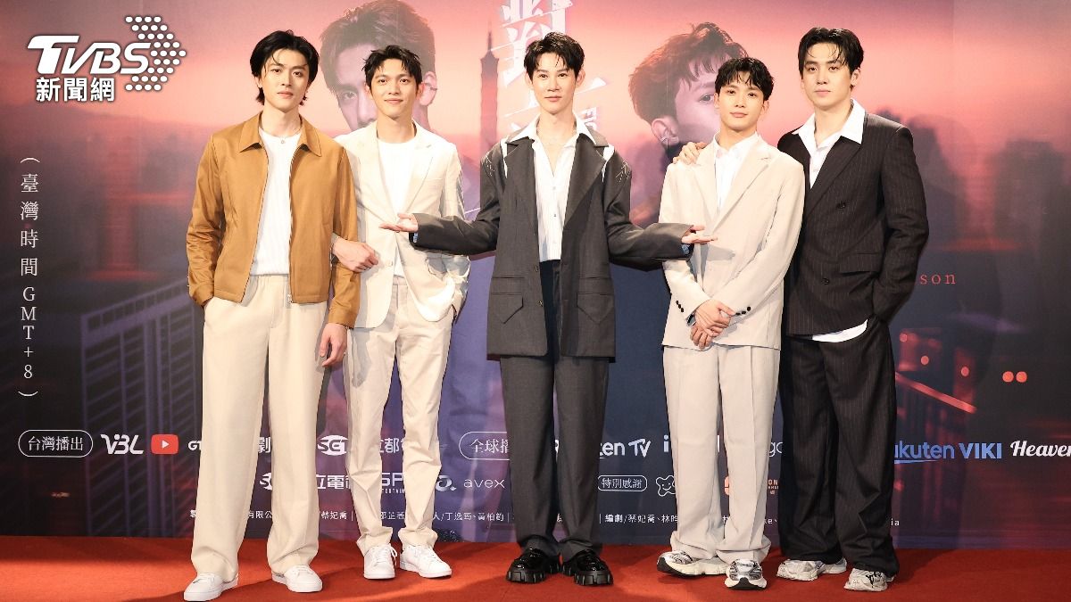 《對立而已》首映會,主演幸卓輝(左起)、林輝瑝、夏和熙、Nelson(紀成澔)、葛兆恩。(圖/張哲鳴攝)