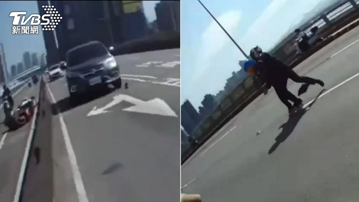大漢橋上警匪追逐！警快車道壓制逃逸移工　驚悚畫面曝