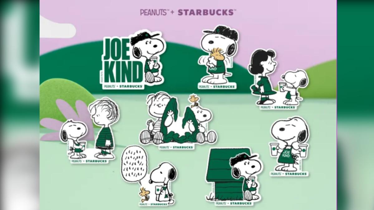 星巴克聯名PEANUTS + STARBUCKS限定貼紙。(圖/星巴克提供)