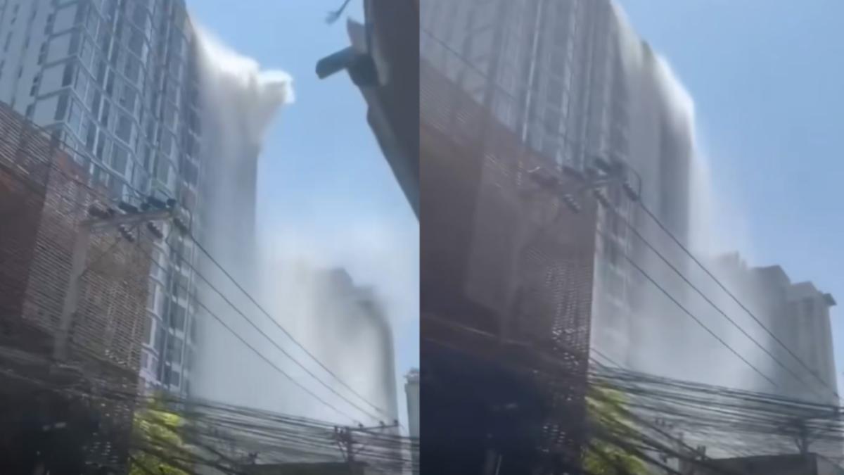 強震造成池水一波一波落下。(組圖/當地網友提供)