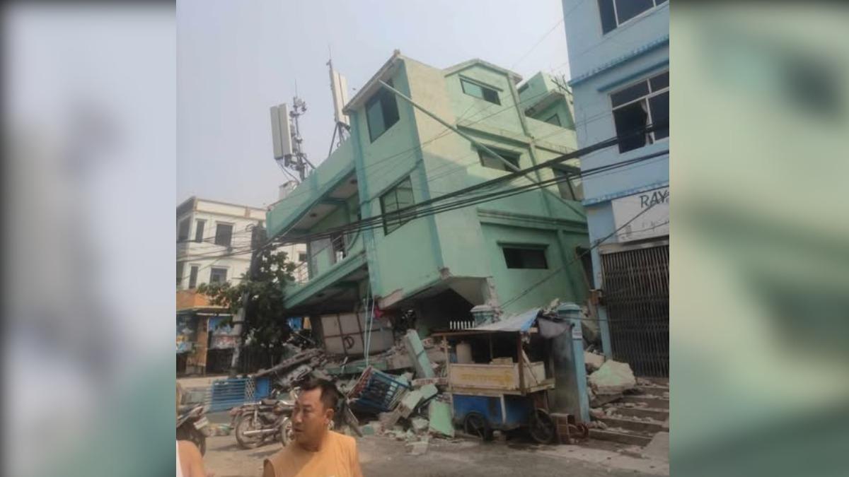 曼德勒的一間骨科診所大樓發生倒塌導致四人受困。(圖/翻攝自 Khit Thit Media臉書)