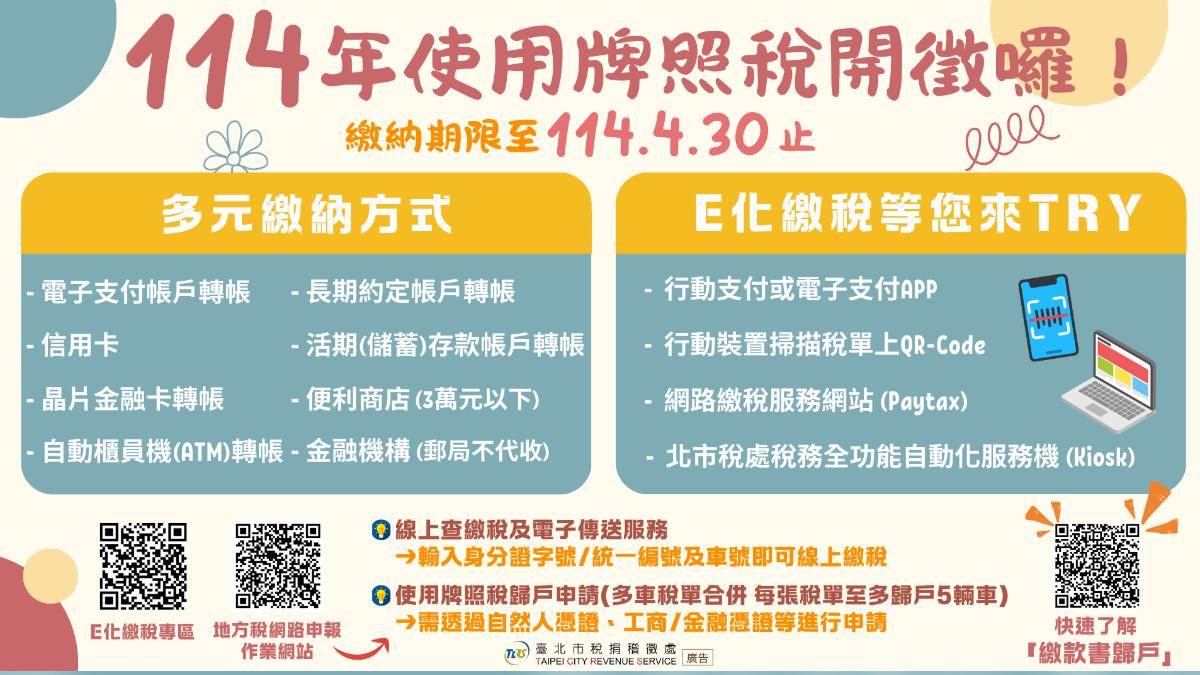 牌照稅繳納方式一次看。(圖/翻攝臺北市稅捐處網站)