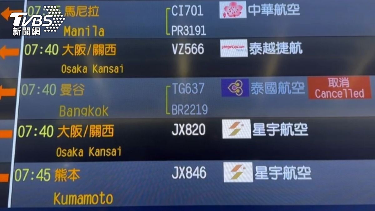 今早飛往曼谷的班機取消。(圖/TVBS)