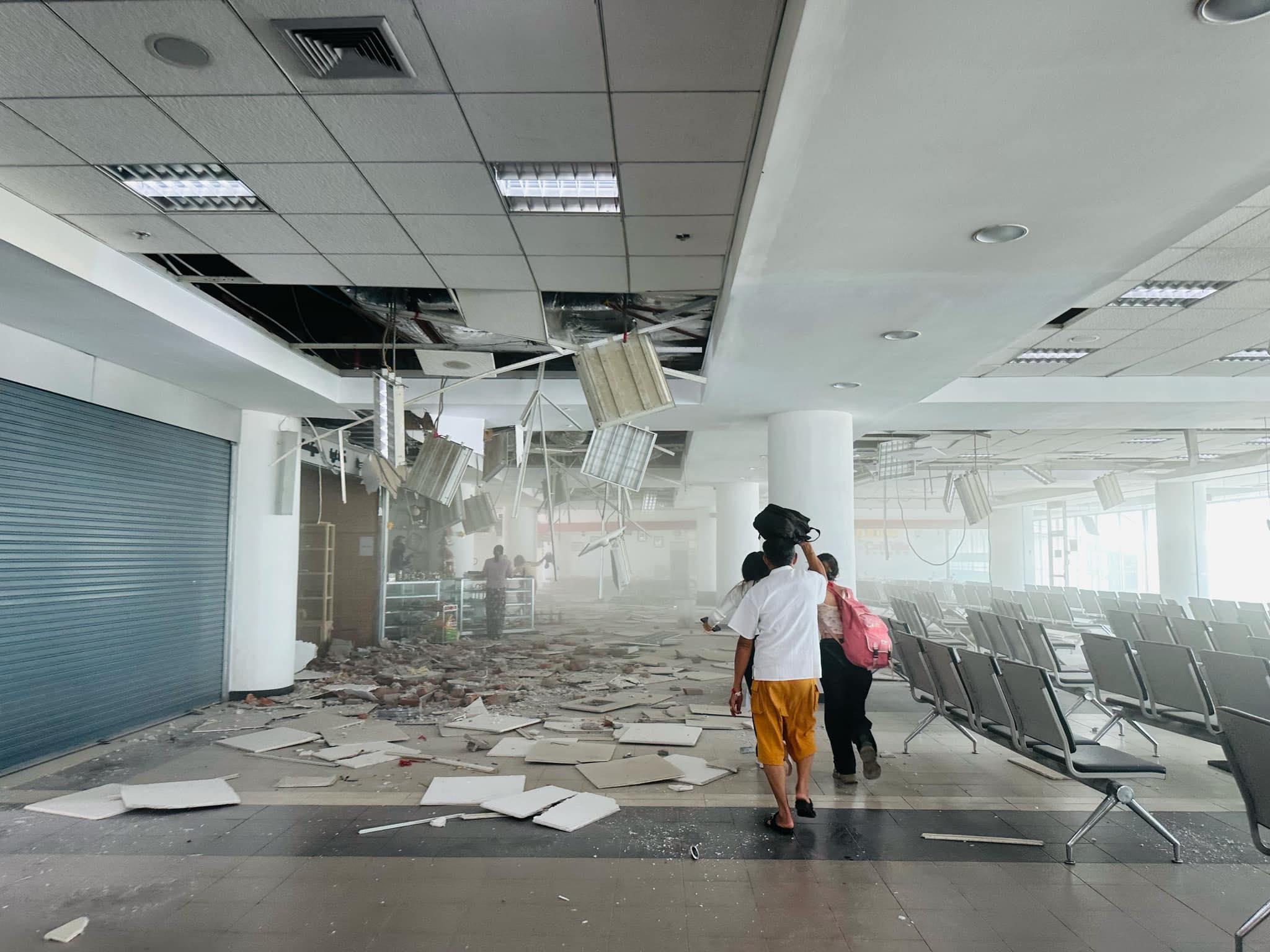 曼德勒國際機場內部受損。（圖／Khit Thit Media提供）