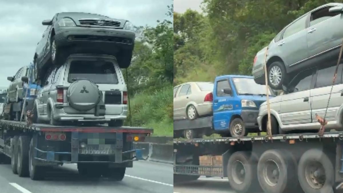 離譜!國道1號驚見「汽車疊疊樂」 聯結車開20公里才下橋