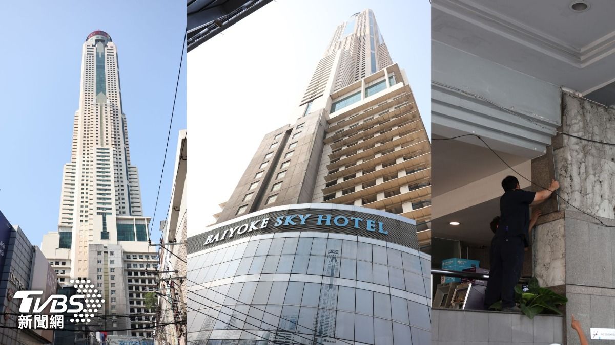 記者赴曼谷最高樓的「彩虹雲霄飯店」（Baiyoke Sky Hotel又稱白玉天空酒店），外觀並無傾斜。（圖／華子琛攝）