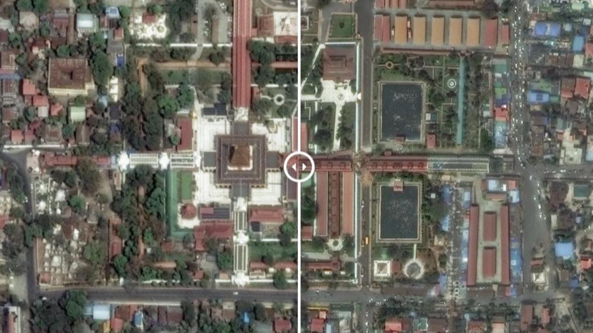 曼德勒的瑪哈穆尼寺(Mahamuni)。(圖/翻攝自CNN/Maxar Technologies)