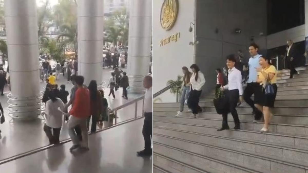 怕爆!泰政府大樓「突然晃動」民眾恐慌 緊急疏散畫面曝