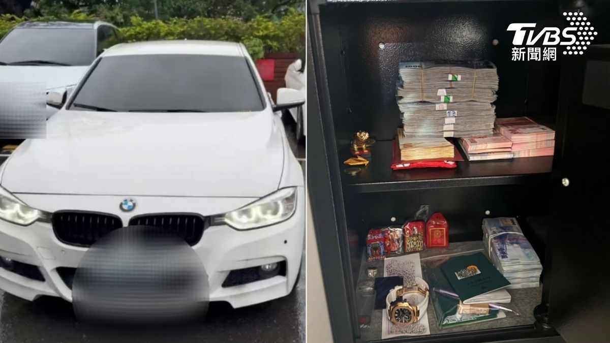 警方搗破黑幫詐團據點,查扣BMW豪車、名錶及大量贓款。(圖/TVBS)