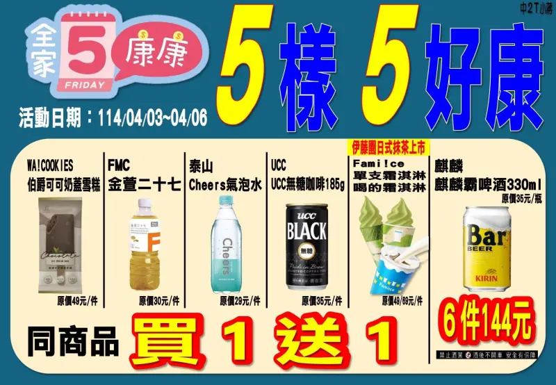 全家康康5優惠，清明連假霜淇淋買一送一。（圖／全家提供）