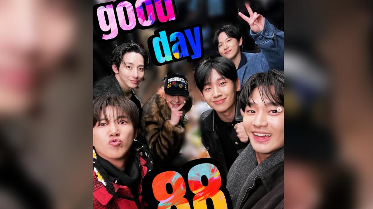 「88Line」成員黃光熙(左)、李洙赫(左後)、GD(中)、丁海寅(右中)、任時完(右後)、金秀賢(右)。(圖/翻攝自IG)