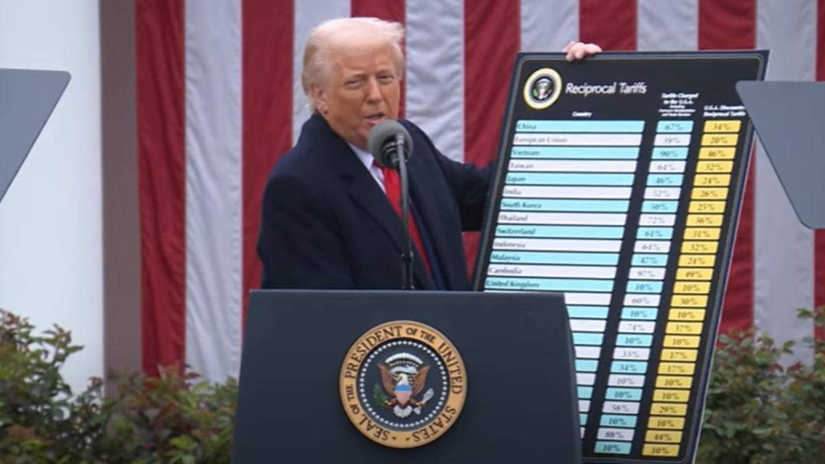 川普在記者會上手持圖卡看板。(圖／翻攝white house YT)