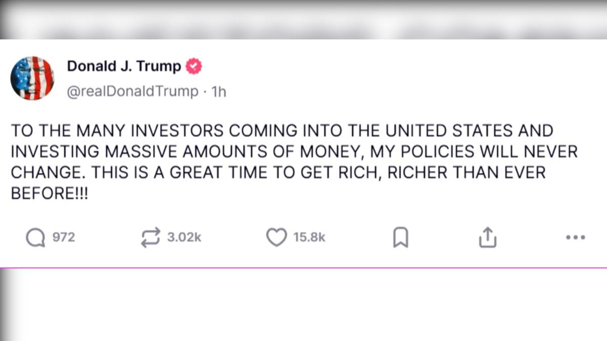 川普稱現在是投資好時機。(圖/翻攝@realDonaldTrump)