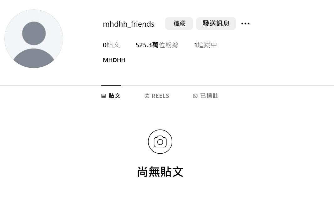 目前以mhdhh開設帳號,但文章全清空。(圖/翻攝自IG)