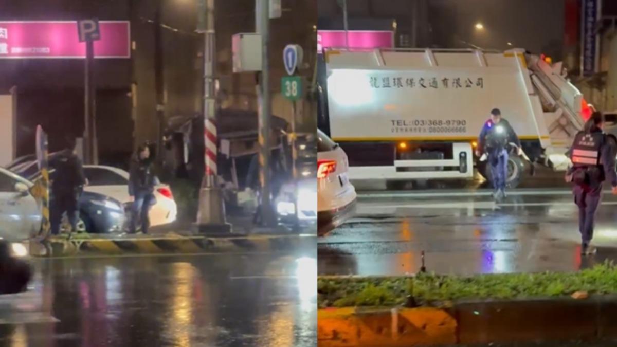 中壢警方攔查一可疑車輛,對空鳴12槍示警。(圖/網友threads @wei._.0326授權提供)