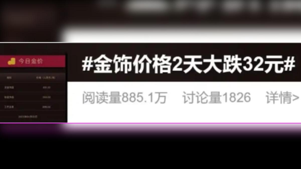 陸黃金大跌討論衝上熱搜。(圖/微博)