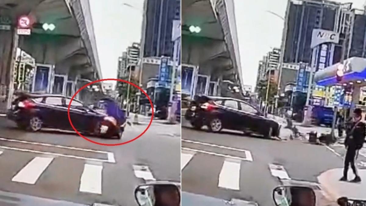 新莊三寶出沒！轎車快車道違規右轉　騎士猛撞噴飛重摔