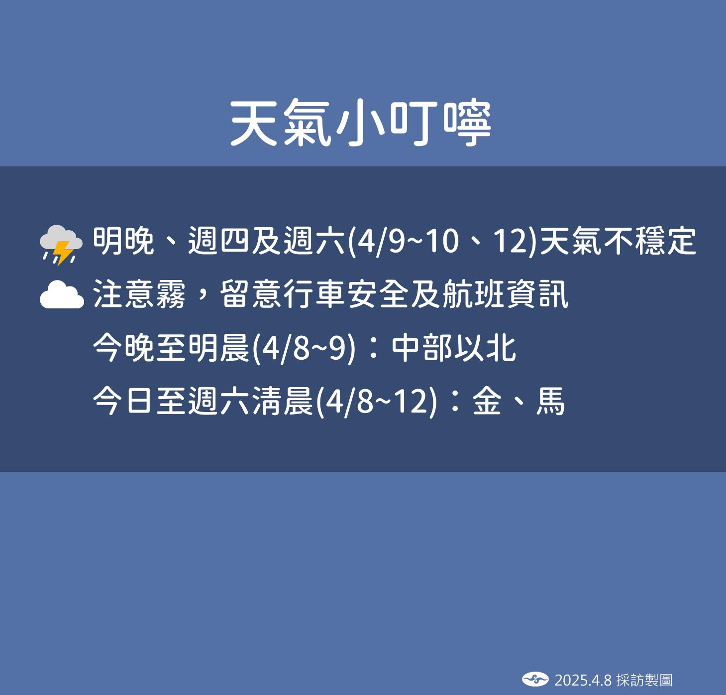 天氣小叮嚀。（圖／氣象署）