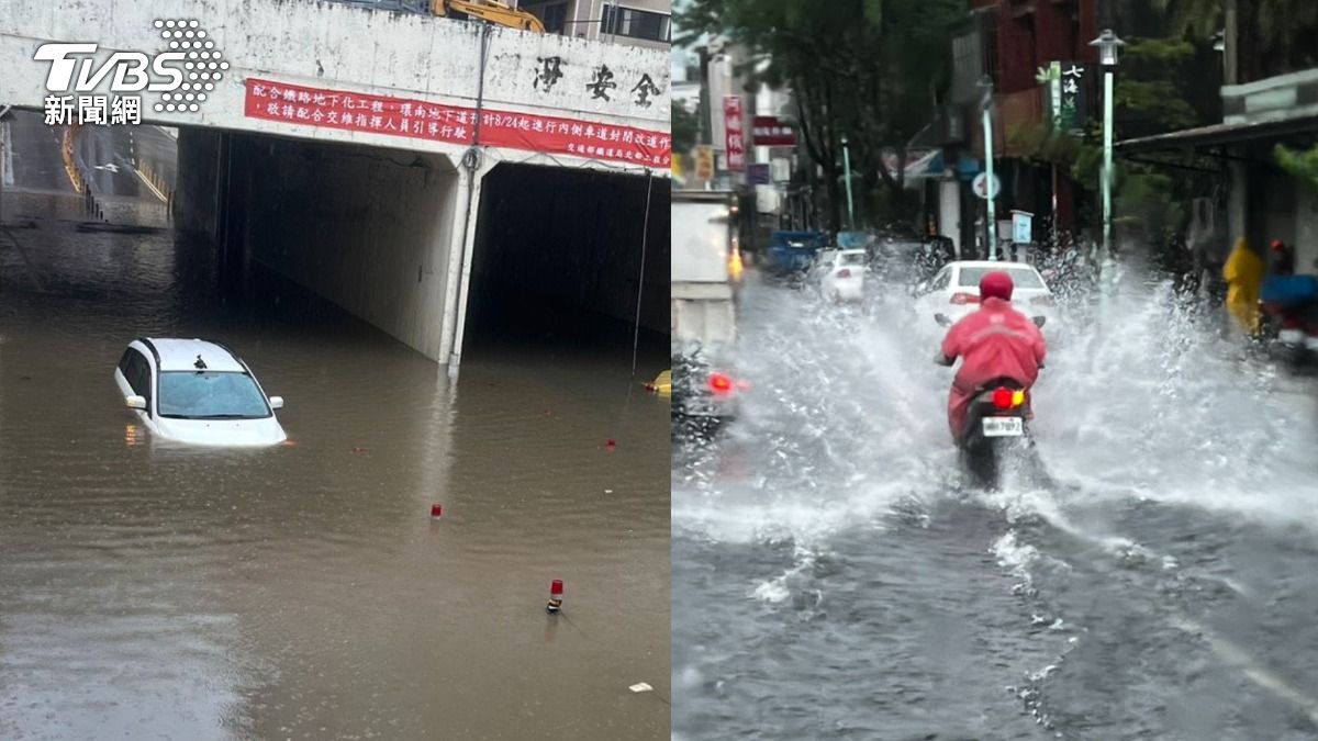 大雷雨狂轟!桃園平鎮「多處道路淹水」 汽車慘滅頂畫面曝