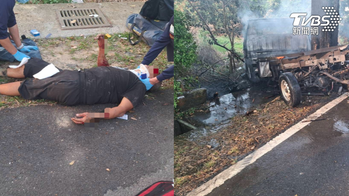 疑毒駕自撞火燒車!嘉義男滿身血痛嚎 同車友逃逸留針頭
