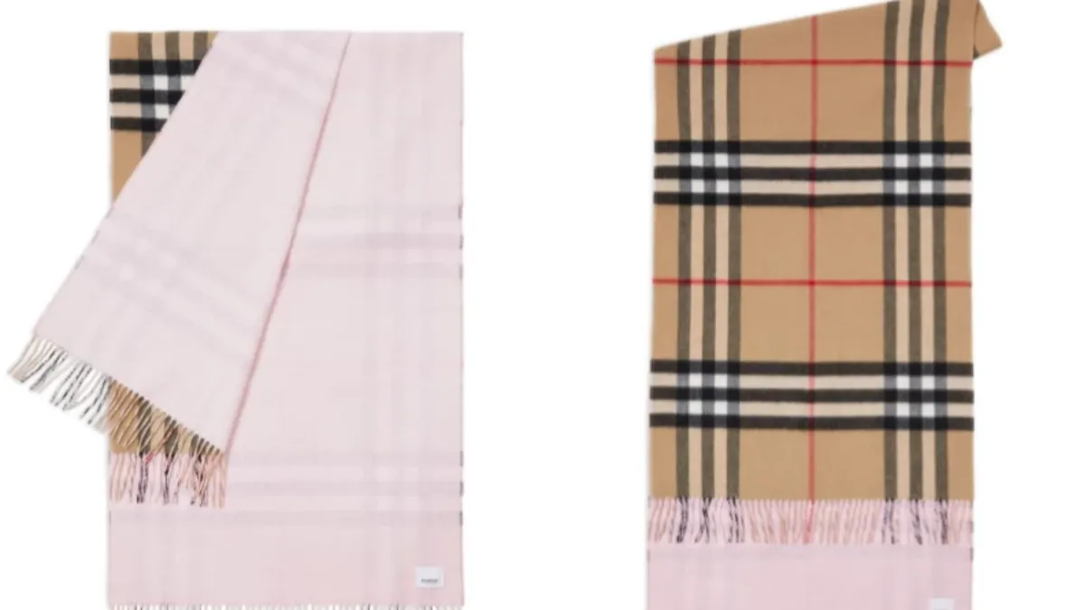 這款由 Burberry 精心打造的雙面格紋羊絨圍巾,以其可翻轉設計而受到消費者喜愛。(圖/翻攝自Burberry)