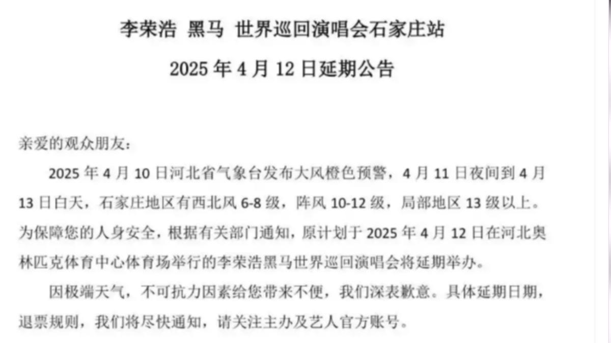 歌手李榮浩演唱會突喊停。(圖/李榮浩微博)