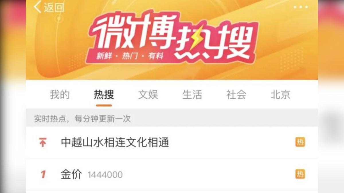 金價登上微博熱搜第一。（圖／翻攝自微博）