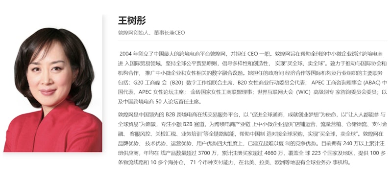 敦煌網由王樹彤於2004年創立。(圖/翻攝自中國服務貿易協會)