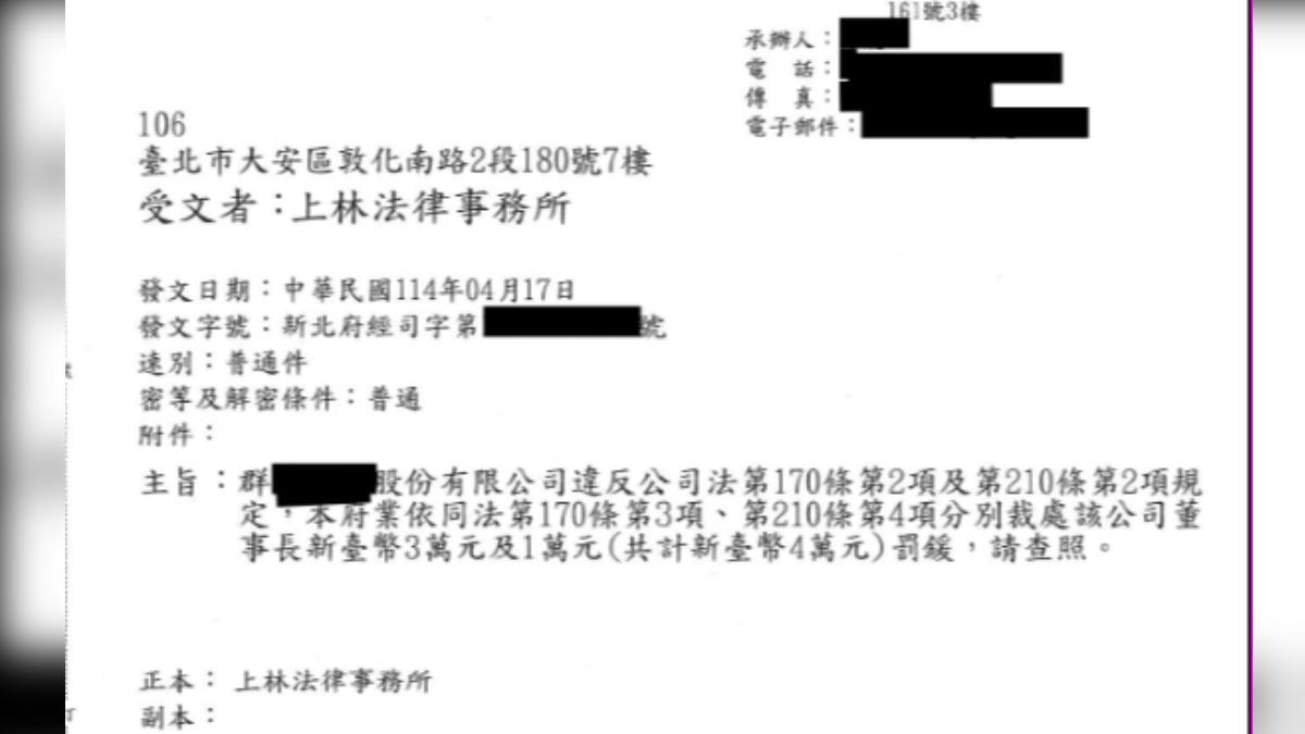 群海娛樂遭公司法裁罰。（圖／翻攝自林哲健臉書）