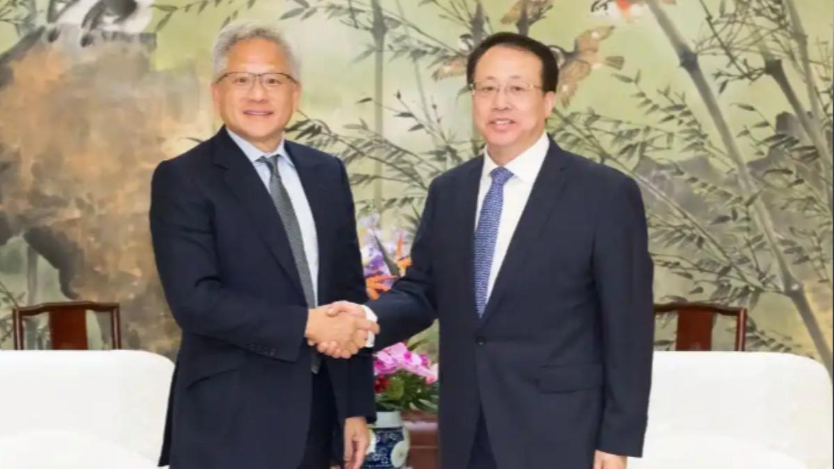 輝達執行長黃仁勳拜會上海市長龔正。(圖/環球時報)