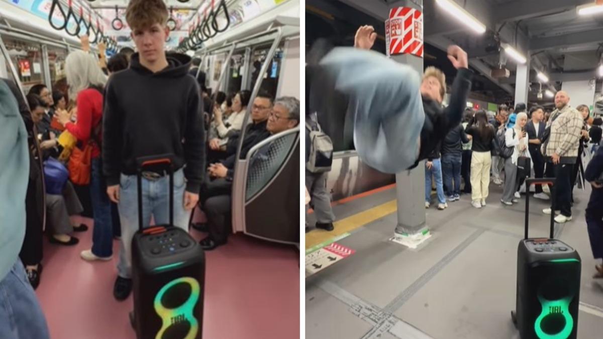外國網紅日本電車內放音樂、月台後空翻 網怒:驅逐出境