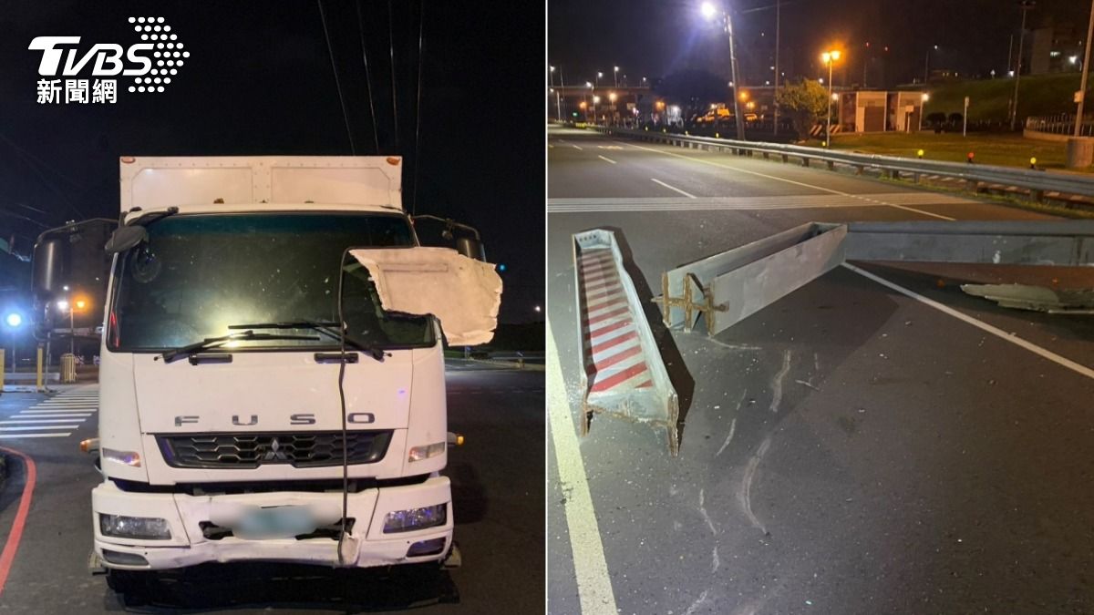 五股疏洪一路限高架又斷了!大貨車猛力撞 橫躺路中央慘狀曝光