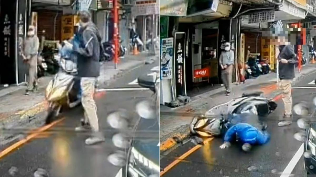 行人不看路直接穿車陣!騎士急煞慘摔 網轟:根本移動神主牌