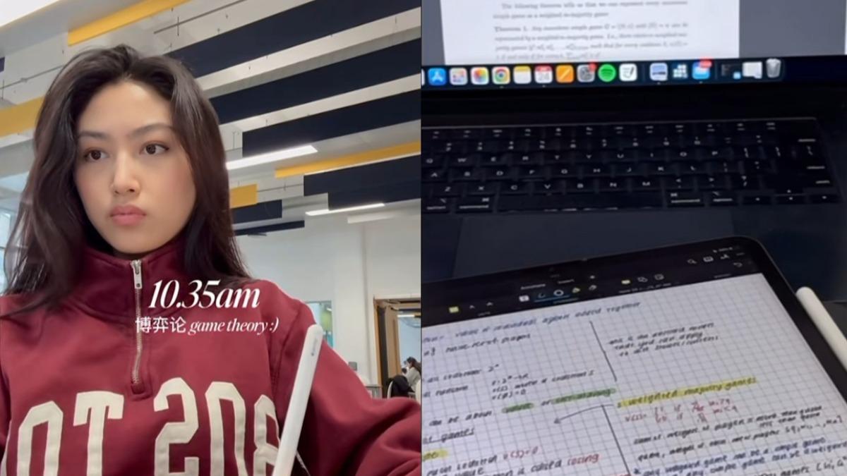 任晴佳拍攝上課的vlog,非常認真的學習。(圖/翻攝自微博)