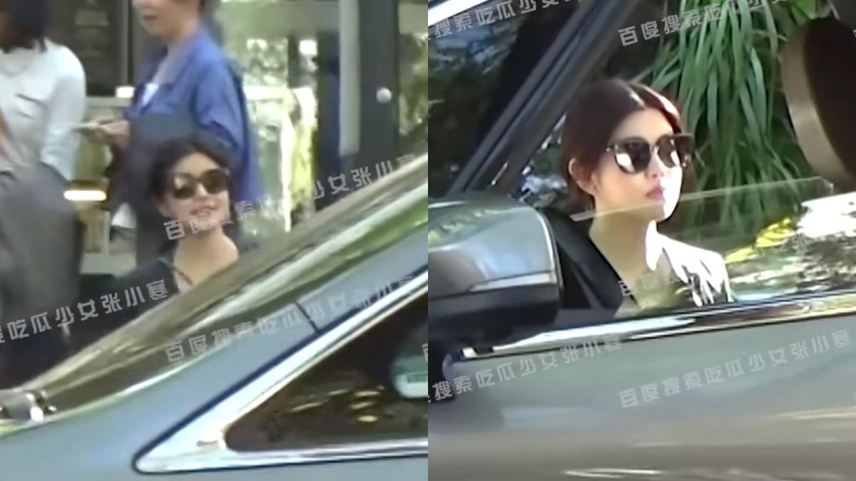 陳妍希滿臉笑容走出餐廳。(圖/翻攝自微博)