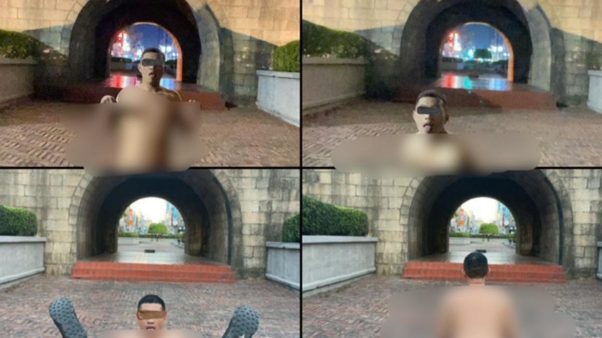裸拍族進攻台南古蹟?他「脫光光」學狗跪地 警方出手要查了