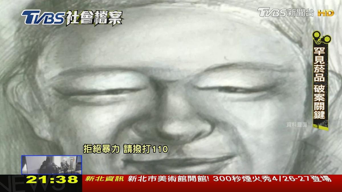 由於「雨衣大盜」犯案時並未露出全貌，因此，警方以「拼圖式描繪」方法由專家繪製出嫌犯的容貌。圖／TVBS