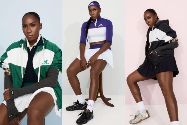 美國網球冠軍 Coco Gauff示範New Balance X MIU MIU球鞋。（圖／MIU MIU提供）