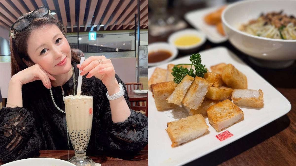 麻衣坐在知名品牌春水堂的餐廳裡,手中拿著一大杯招牌珍珠奶茶,臉上洋溢著滿滿笑容。(圖/翻攝自麻衣IG)
