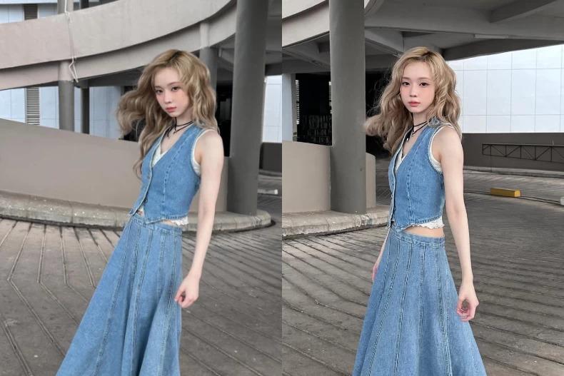 winter牛仔裙穿搭。(圖/翻攝自IG@imwinter)