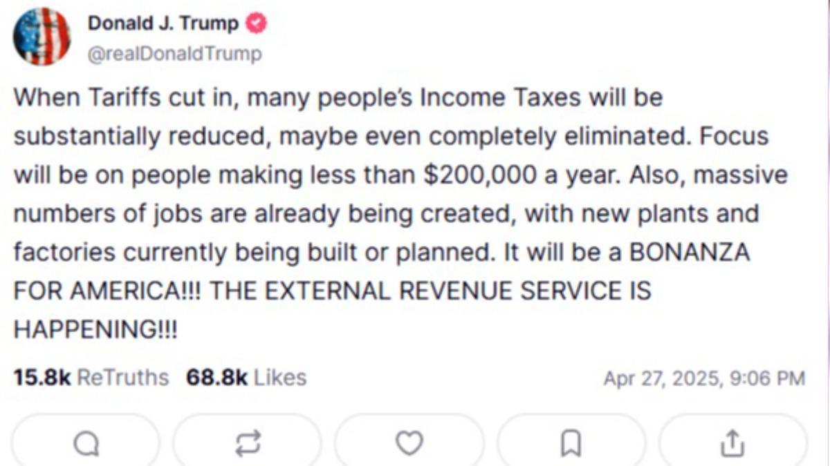 川普貼文稱美國發大財。(圖/翻攝自 @realDonaldTrump)