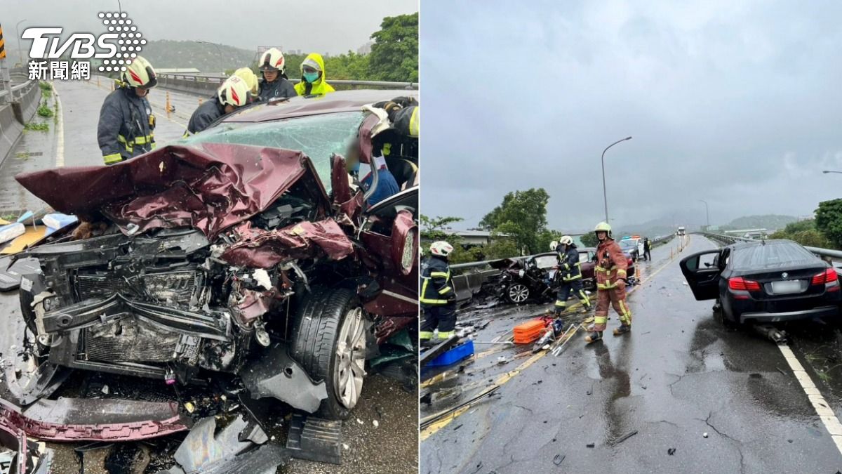 國3安坑交流道事故!小轎車打滑失控對撞來車 1駕駛斷腿送醫
