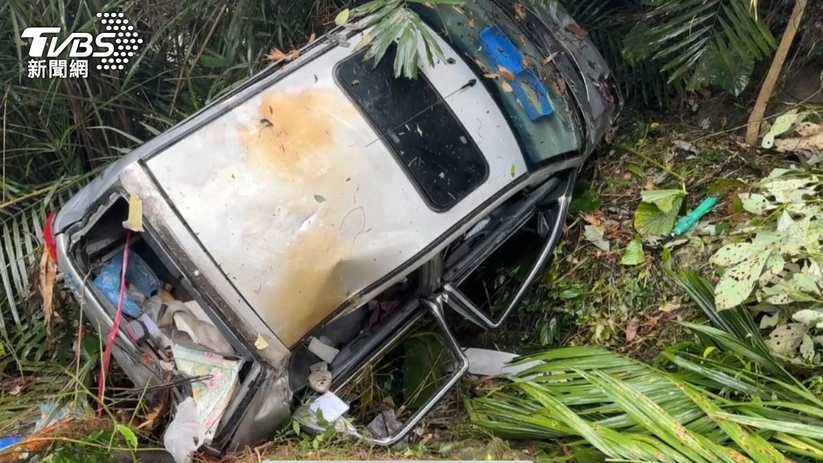 驚悚畫面曝!嘉義8旬翁過彎失控 人車墜15米深谷慘受困