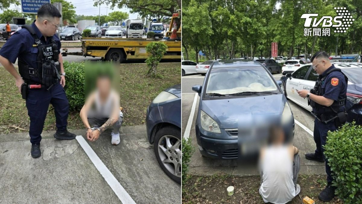 警方在國道關西服務區逮捕偷車賊。（圖／TVBS）