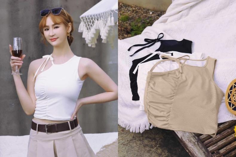 EASY SHOP Banana Pie 削肩不對稱綁帶 BRA TOP 。(圖/GU提供)