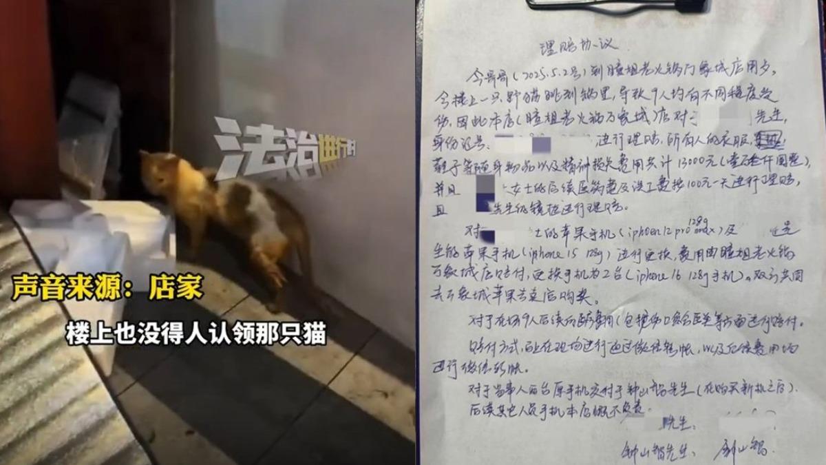 貓摔進鍋害客燙傷，店家手寫理賠協議。（圖／翻攝自微博）